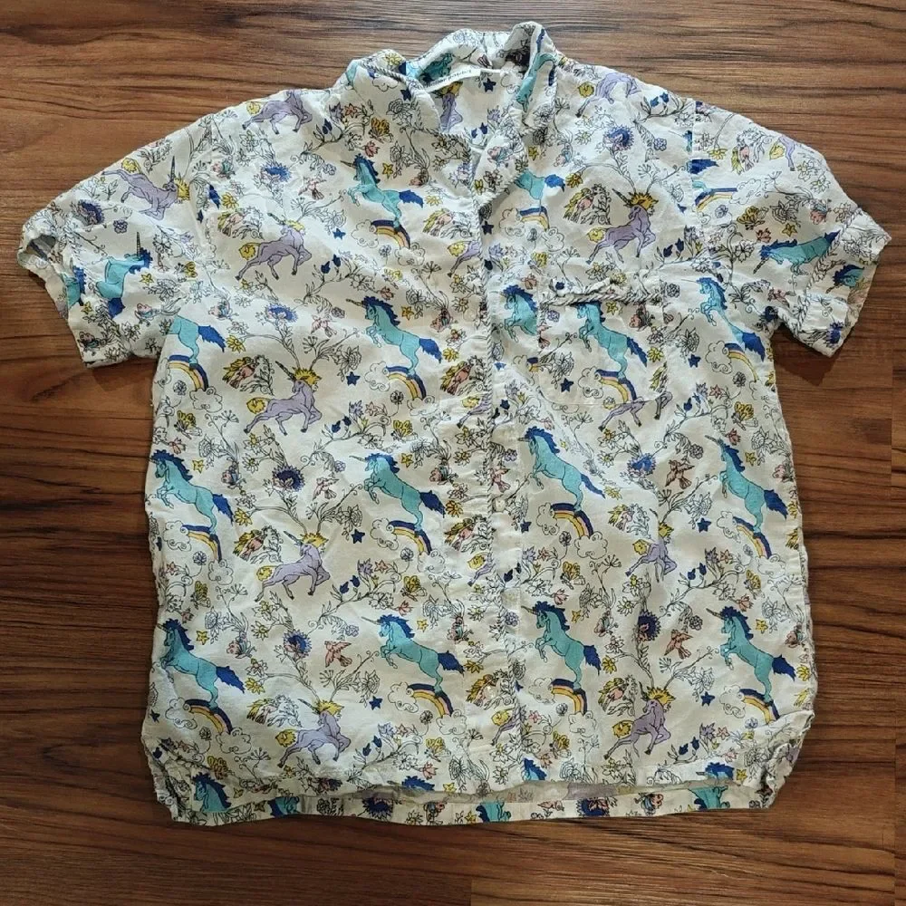 Roller Rabbit Blue and Yellow Horse Print Pajama Shirt (Top Only)